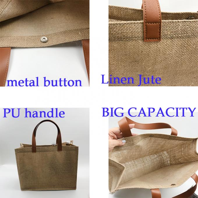 Sac de toile organique écologique en gros de poignée de plage de toile de jute d'épicerie de jute de chanvre de promotion de seau fait sur commande de mode