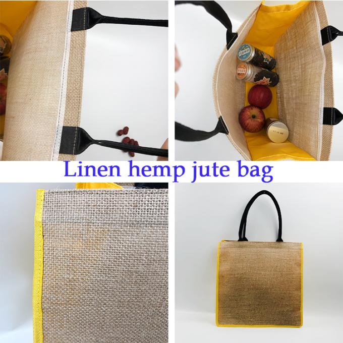 Sac de toile organique écologique en gros de poignée de plage de toile de jute d'épicerie de jute de chanvre de promotion de seau fait sur commande de mode
